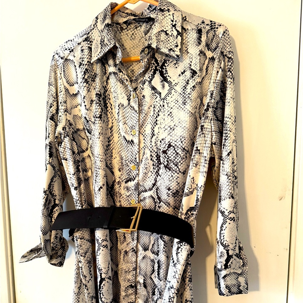 Zara Snakeskin Print Dress with Black Accents
